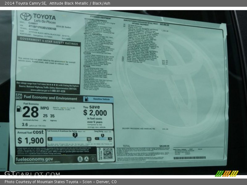 Attitude Black Metallic / Black/Ash 2014 Toyota Camry SE