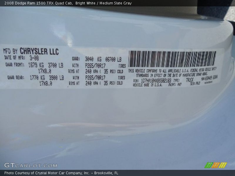 Bright White / Medium Slate Gray 2008 Dodge Ram 1500 TRX Quad Cab