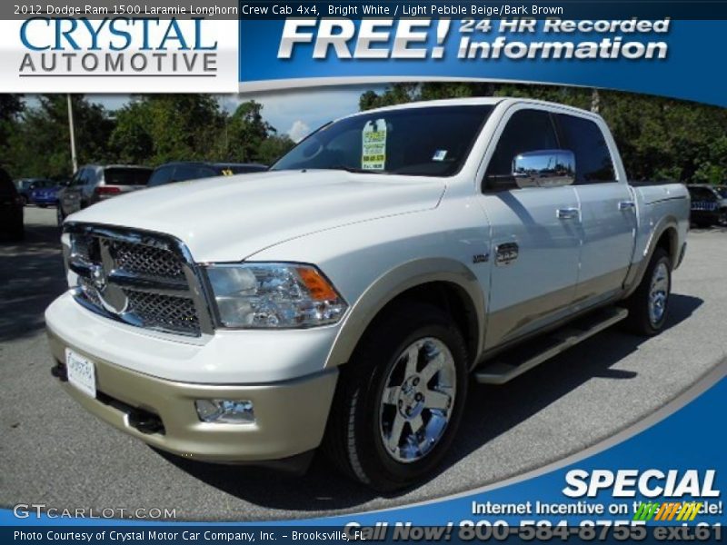 Bright White / Light Pebble Beige/Bark Brown 2012 Dodge Ram 1500 Laramie Longhorn Crew Cab 4x4