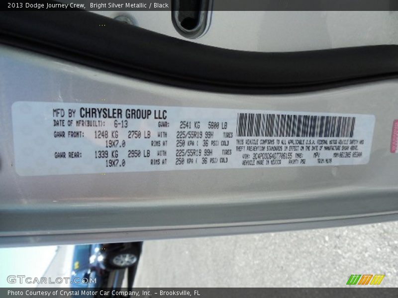 Bright Silver Metallic / Black 2013 Dodge Journey Crew
