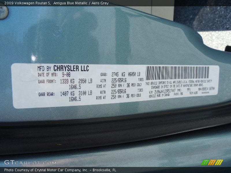 Antigua Blue Metallic / Aero Grey 2009 Volkswagen Routan S