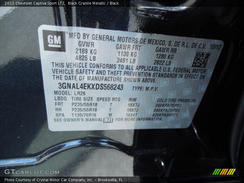 Info Tag of 2013 Captiva Sport LTZ
