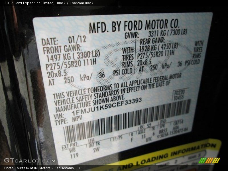 Black / Charcoal Black 2012 Ford Expedition Limited