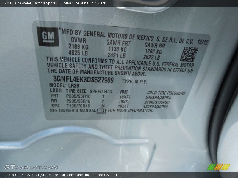 Info Tag of 2013 Captiva Sport LT