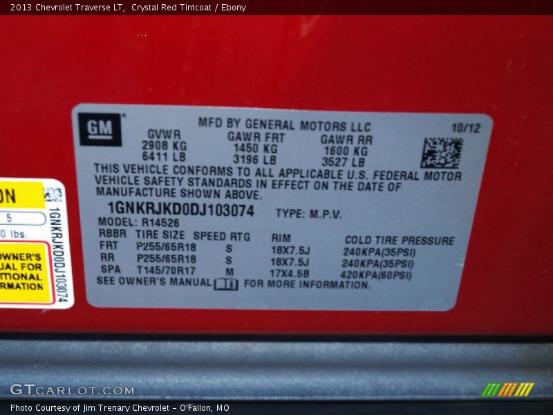 Crystal Red Tintcoat / Ebony 2013 Chevrolet Traverse LT