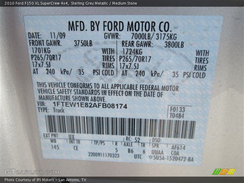 Sterling Grey Metallic / Medium Stone 2010 Ford F150 XL SuperCrew 4x4