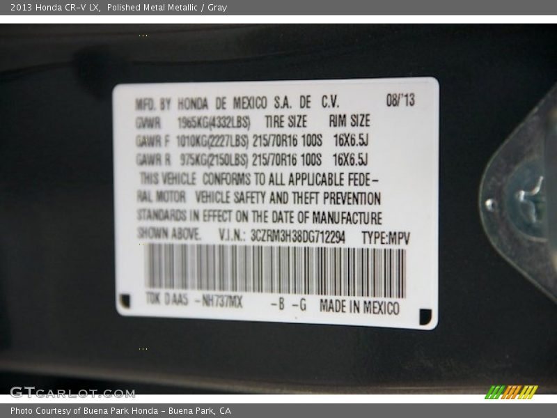 Polished Metal Metallic / Gray 2013 Honda CR-V LX