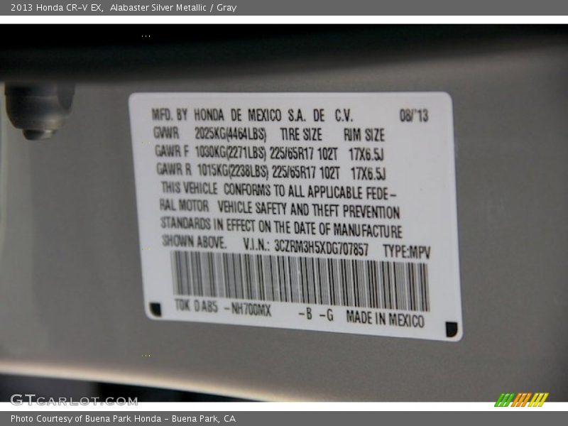 Alabaster Silver Metallic / Gray 2013 Honda CR-V EX