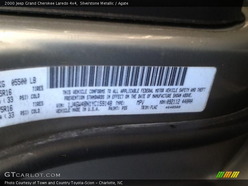 Silverstone Metallic / Agate 2000 Jeep Grand Cherokee Laredo 4x4