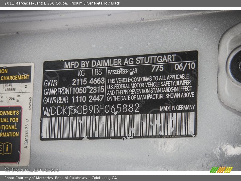 Iridium Silver Metallic / Black 2011 Mercedes-Benz E 350 Coupe