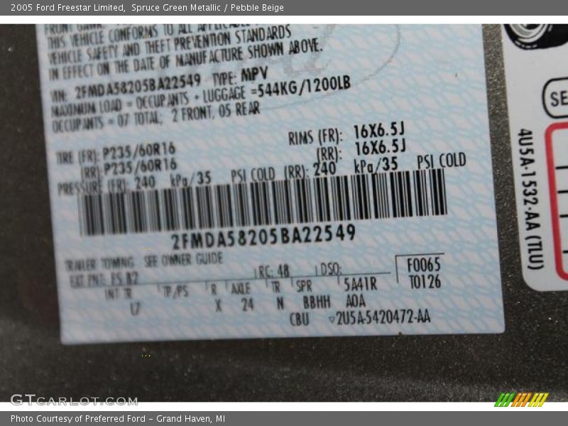 Spruce Green Metallic / Pebble Beige 2005 Ford Freestar Limited