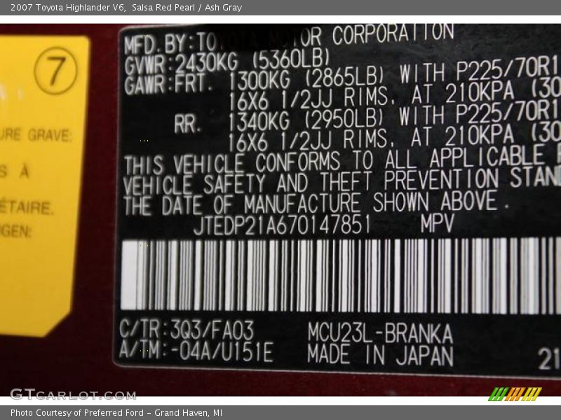Salsa Red Pearl / Ash Gray 2007 Toyota Highlander V6