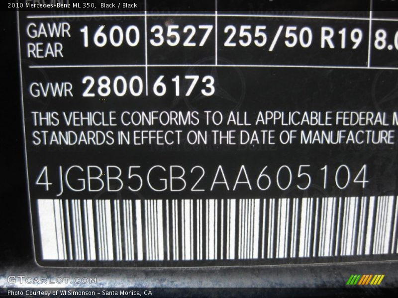 Black / Black 2010 Mercedes-Benz ML 350