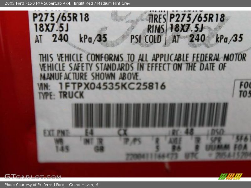 Bright Red / Medium Flint Grey 2005 Ford F150 FX4 SuperCab 4x4