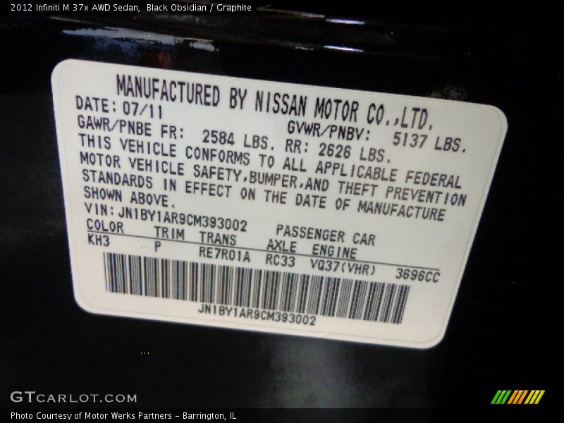 Black Obsidian / Graphite 2012 Infiniti M 37x AWD Sedan