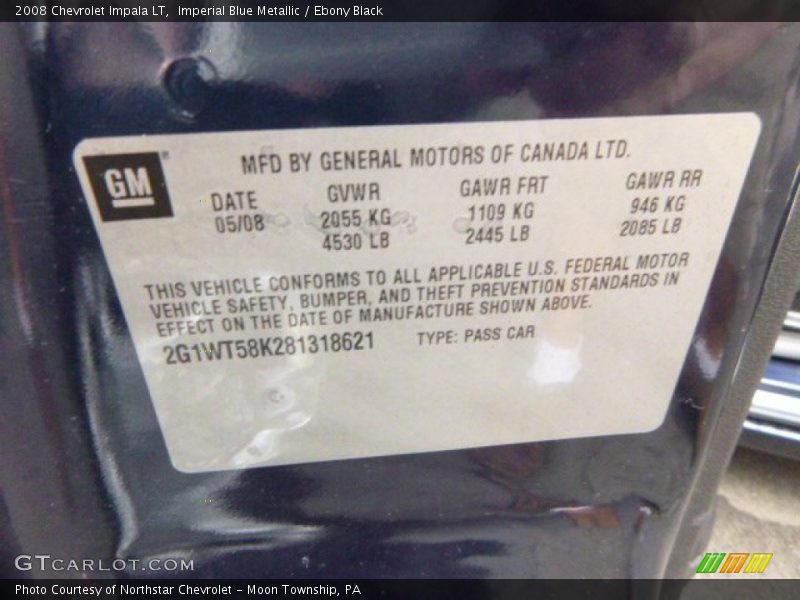 Imperial Blue Metallic / Ebony Black 2008 Chevrolet Impala LT