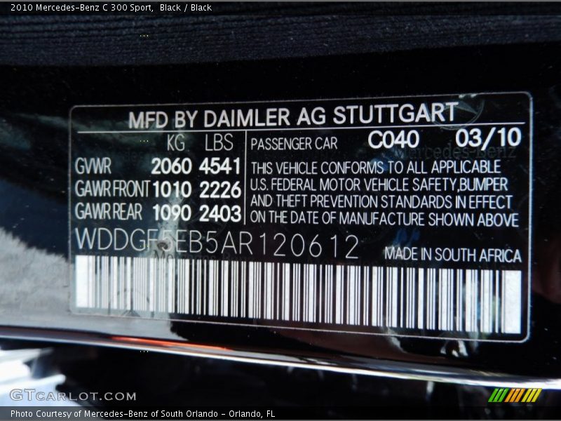 Black / Black 2010 Mercedes-Benz C 300 Sport