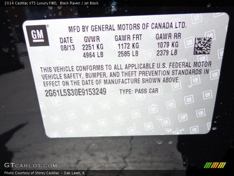 Info Tag of 2014 XTS Luxury FWD