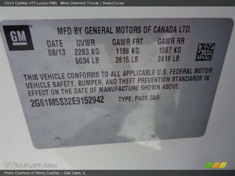 White Diamond Tricoat / Shale/Cocoa 2014 Cadillac XTS Luxury FWD