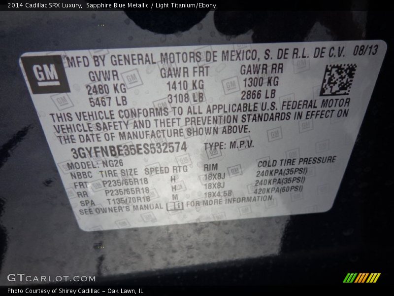 Sapphire Blue Metallic / Light Titanium/Ebony 2014 Cadillac SRX Luxury