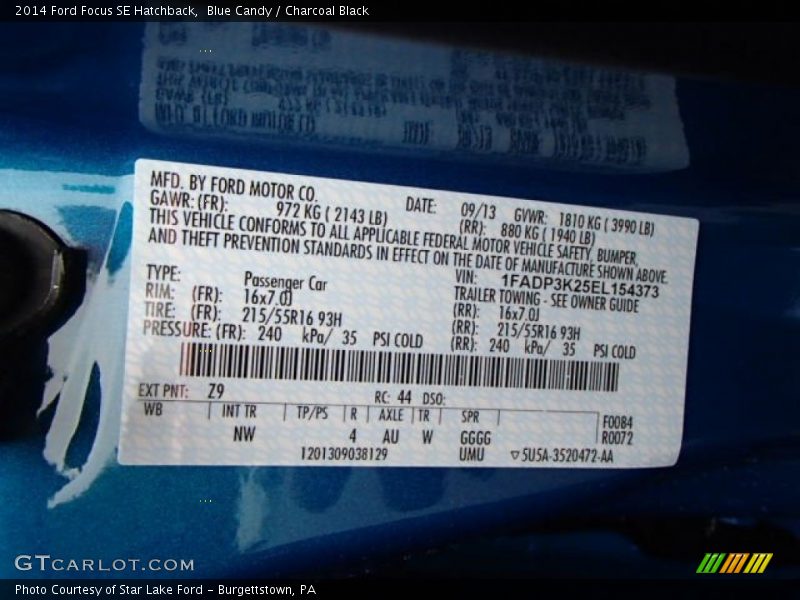 Blue Candy / Charcoal Black 2014 Ford Focus SE Hatchback