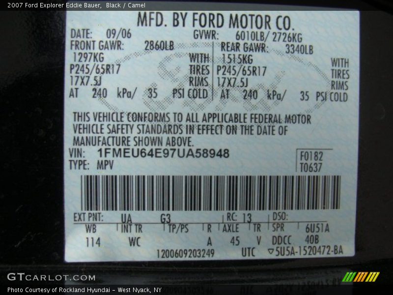 2007 Explorer Eddie Bauer Black Color Code UA