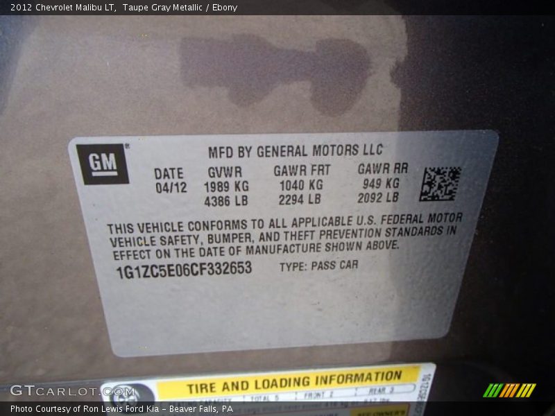Taupe Gray Metallic / Ebony 2012 Chevrolet Malibu LT