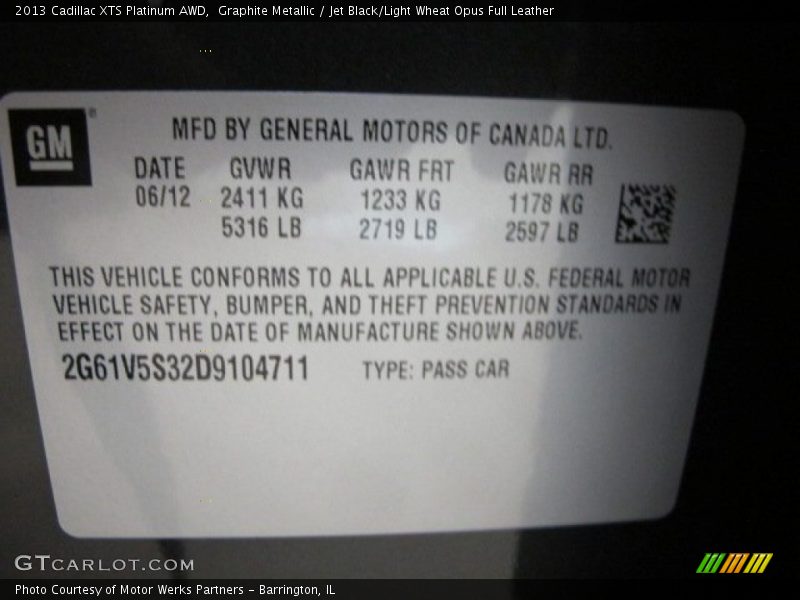 Graphite Metallic / Jet Black/Light Wheat Opus Full Leather 2013 Cadillac XTS Platinum AWD
