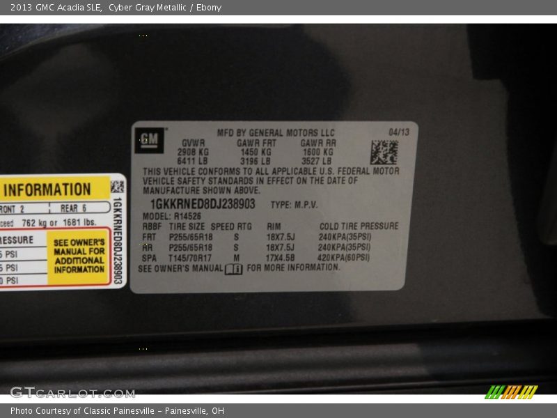Cyber Gray Metallic / Ebony 2013 GMC Acadia SLE
