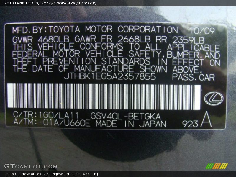 Smoky Granite Mica / Light Gray 2010 Lexus ES 350