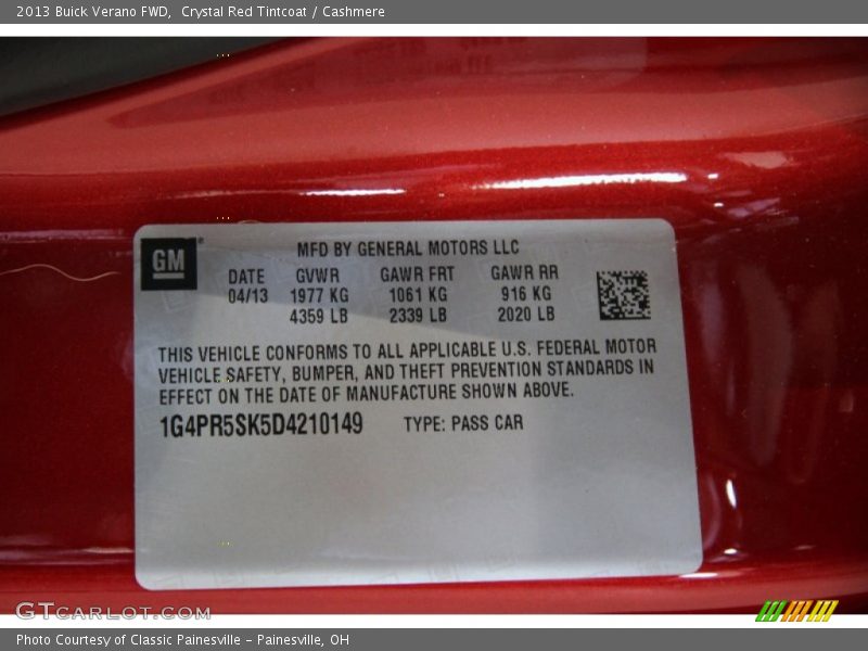 Crystal Red Tintcoat / Cashmere 2013 Buick Verano FWD