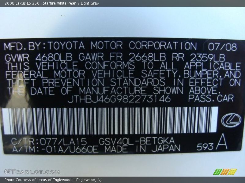 Starfire White Pearl / Light Gray 2008 Lexus ES 350
