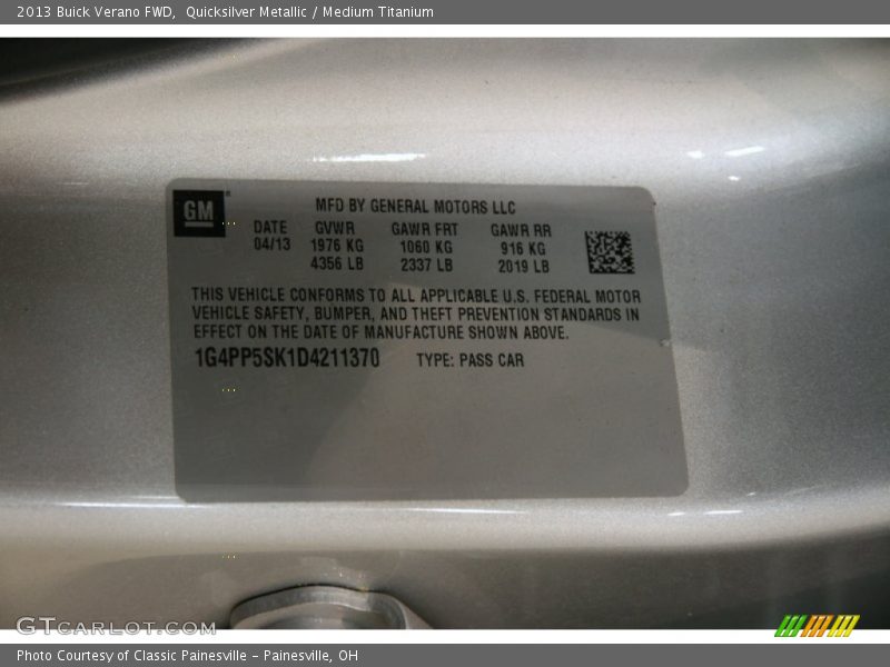 Quicksilver Metallic / Medium Titanium 2013 Buick Verano FWD