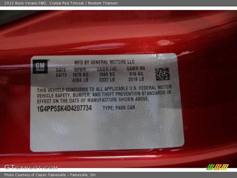Crystal Red Tintcoat / Medium Titanium 2013 Buick Verano FWD