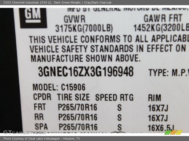 Dark Green Metallic / Gray/Dark Charcoal 2003 Chevrolet Suburban 1500 LS