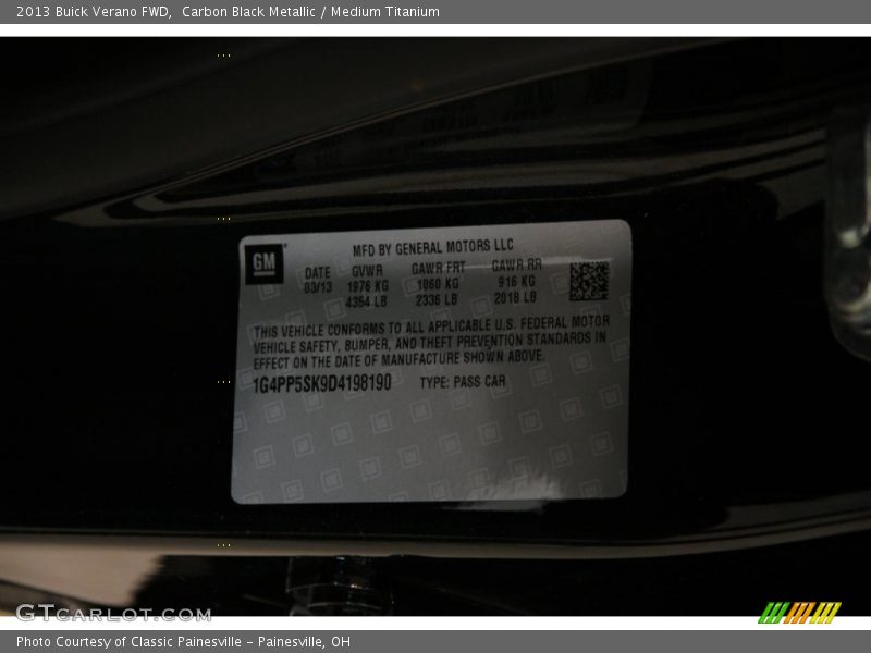 Carbon Black Metallic / Medium Titanium 2013 Buick Verano FWD