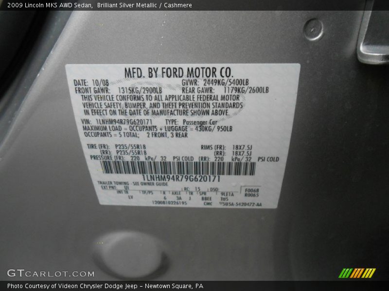 Brilliant Silver Metallic / Cashmere 2009 Lincoln MKS AWD Sedan