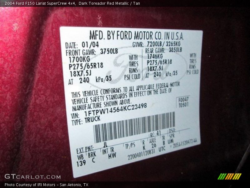 Dark Toreador Red Metallic / Tan 2004 Ford F150 Lariat SuperCrew 4x4