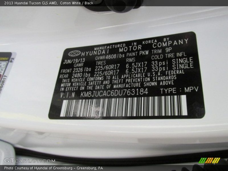 Cotton White / Black 2013 Hyundai Tucson GLS AWD