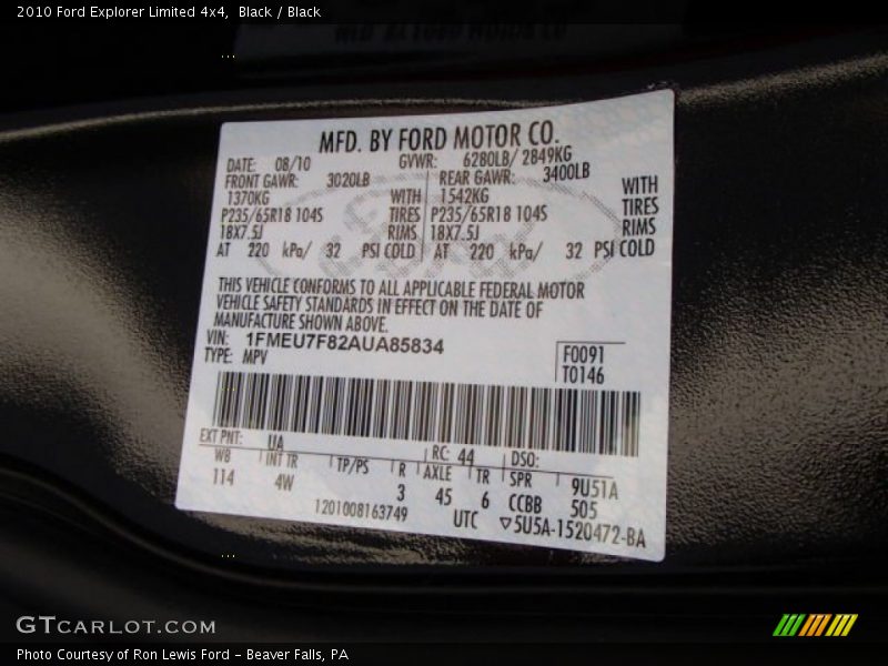 Black / Black 2010 Ford Explorer Limited 4x4