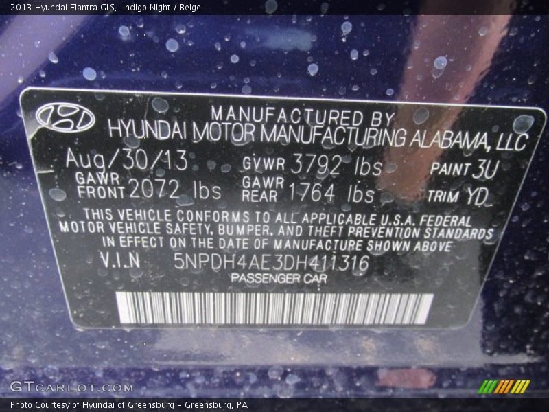 Indigo Night / Beige 2013 Hyundai Elantra GLS