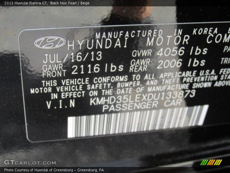 Black Noir Pearl / Beige 2013 Hyundai Elantra GT