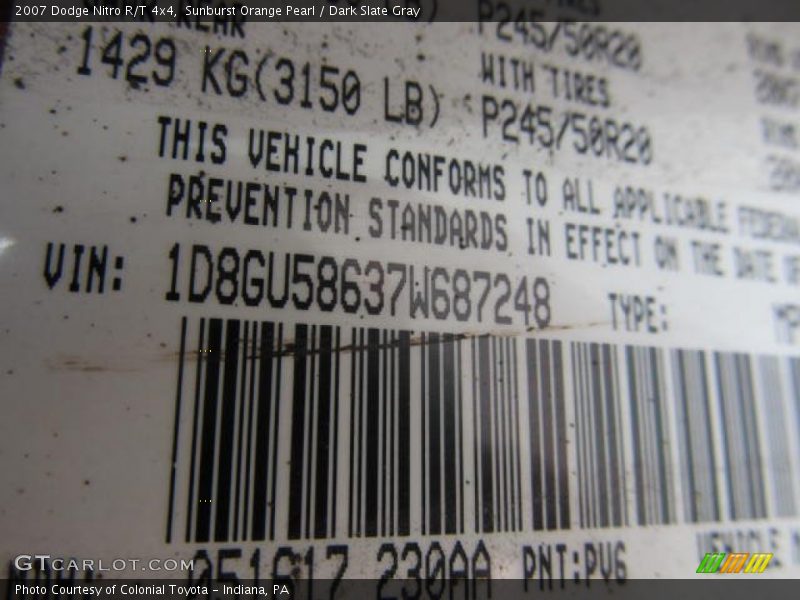 Sunburst Orange Pearl / Dark Slate Gray 2007 Dodge Nitro R/T 4x4