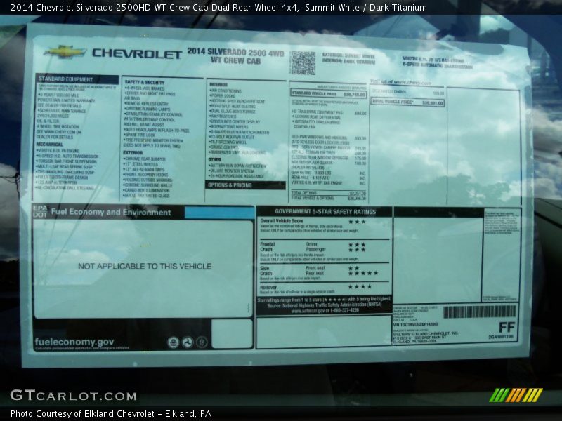  2014 Silverado 2500HD WT Crew Cab Dual Rear Wheel 4x4 Window Sticker