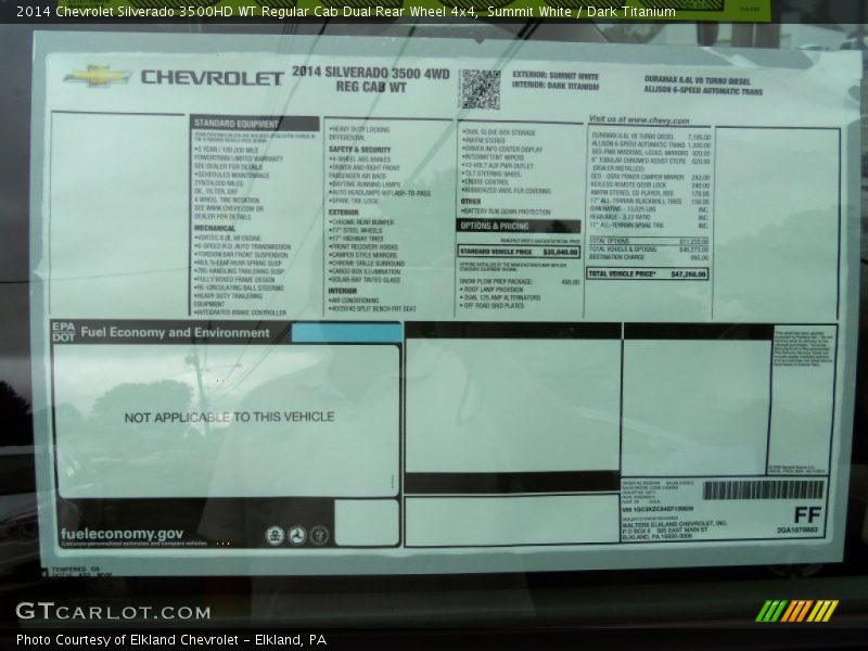  2014 Silverado 3500HD WT Regular Cab Dual Rear Wheel 4x4 Window Sticker