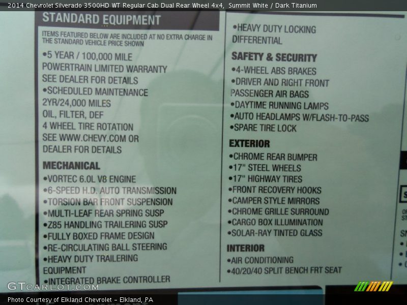  2014 Silverado 3500HD WT Regular Cab Dual Rear Wheel 4x4 Window Sticker