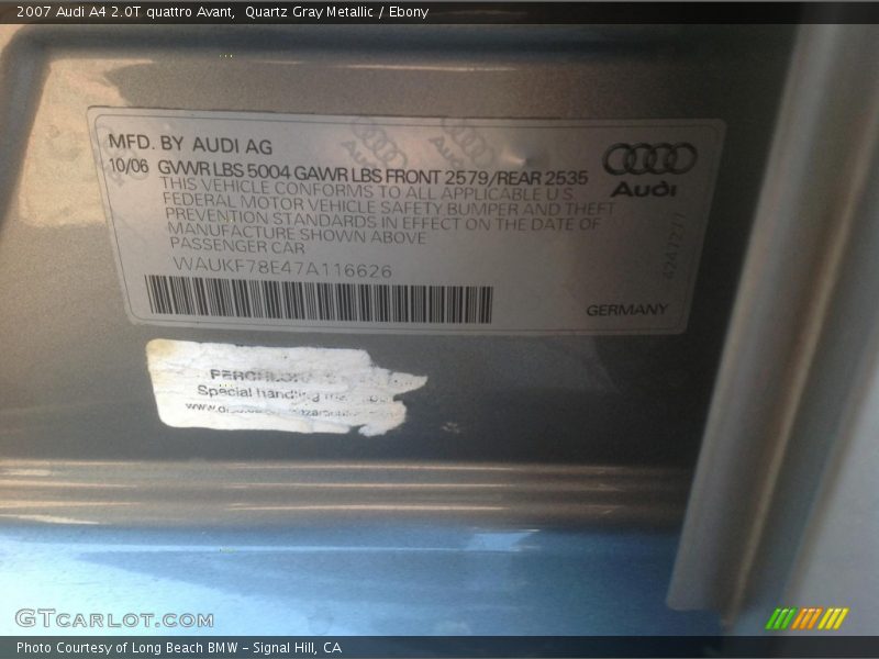 Quartz Gray Metallic / Ebony 2007 Audi A4 2.0T quattro Avant