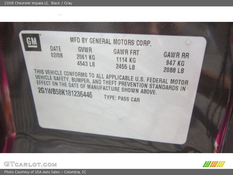 Black / Gray 2008 Chevrolet Impala LS