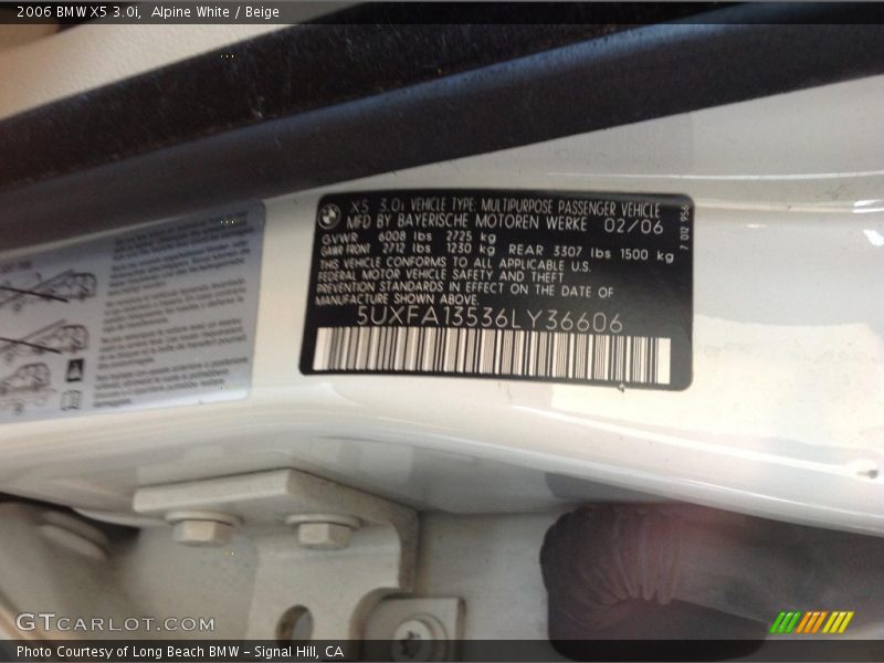 Alpine White / Beige 2006 BMW X5 3.0i