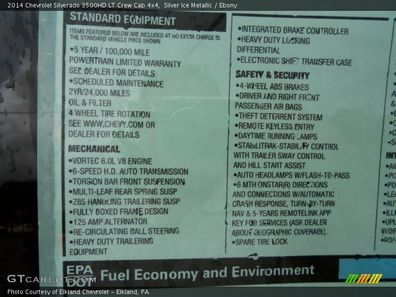  2014 Silverado 3500HD LT Crew Cab 4x4 Window Sticker